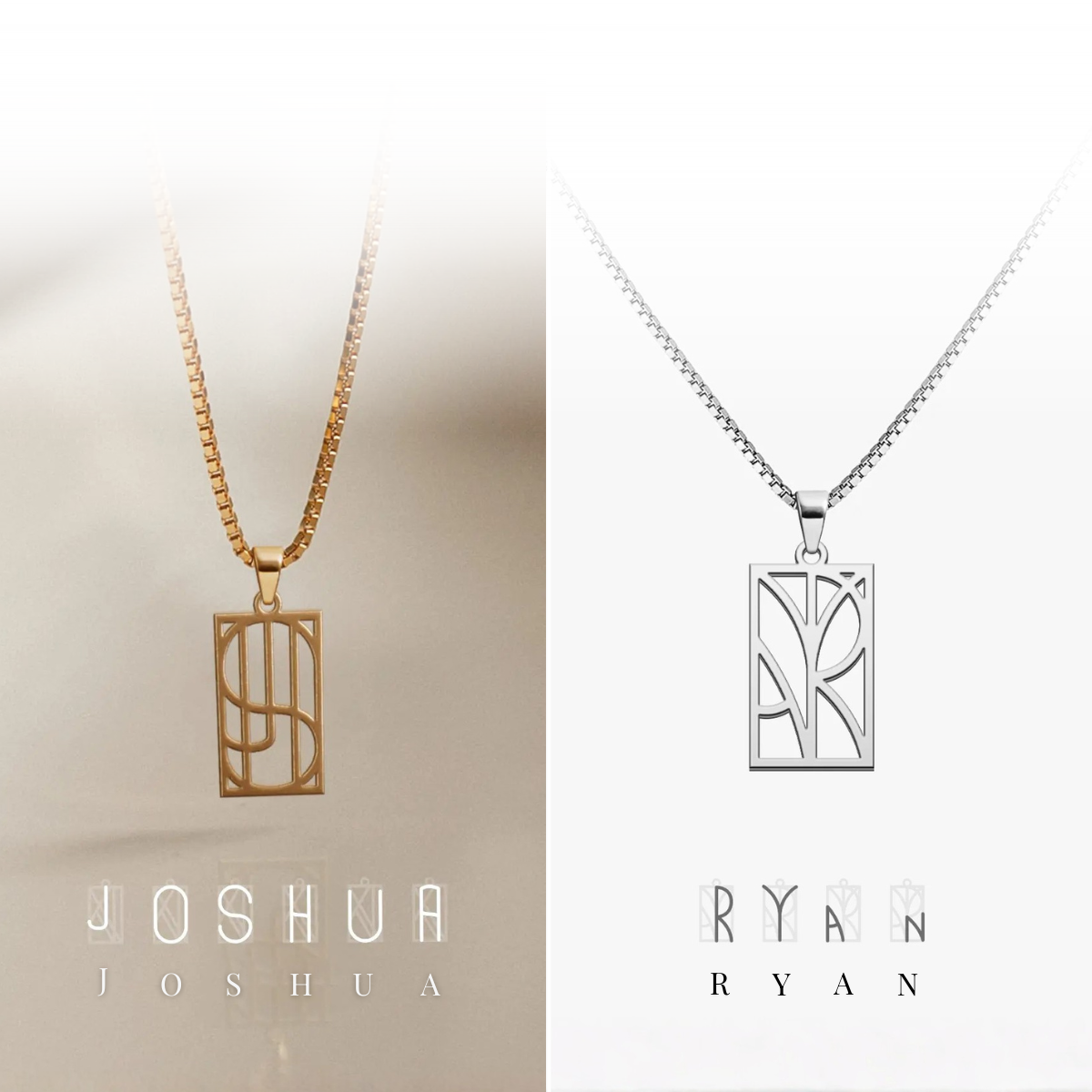 Personalisierbare Rechteck Monogramm Namens-Kette